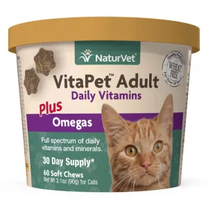 15% OFF: NaturVet Vitapet Adult Daily Vitamins Plus Omegas Soft Chew Cat Supplement 60ct