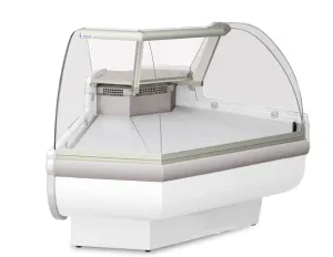 46"D Outside Corner Refrigerated Case, Curved Glass