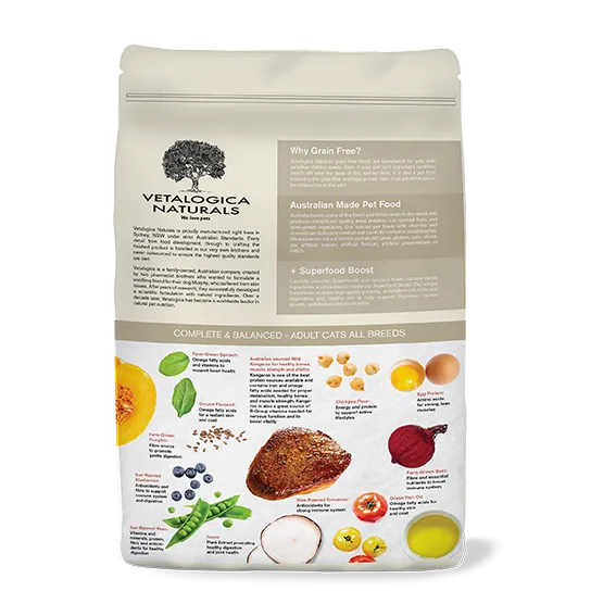 4x 100g Vetalogica Naturals Grain Free Kangaroo Adult Cat Food SAMPLES