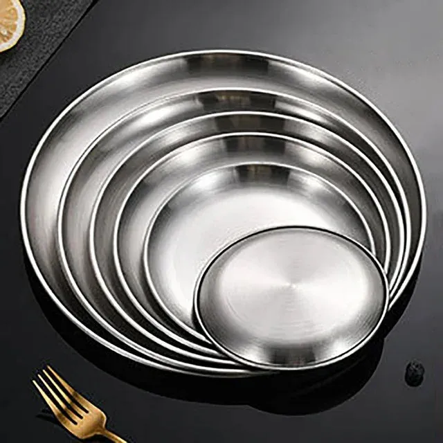 6 Piece Stainless Steel Bbq Plate Set For Korean Style Meat And Chicken