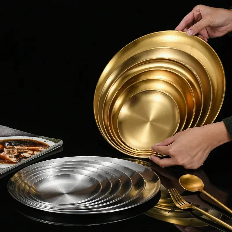 6 Piece Stainless Steel Bbq Plate Set For Korean Style Meat And Chicken