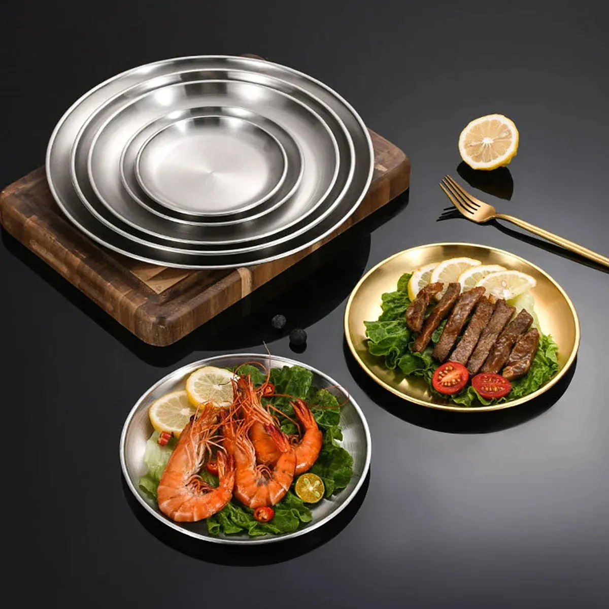 6 Piece Stainless Steel Bbq Plate Set For Korean Style Meat And Chicken