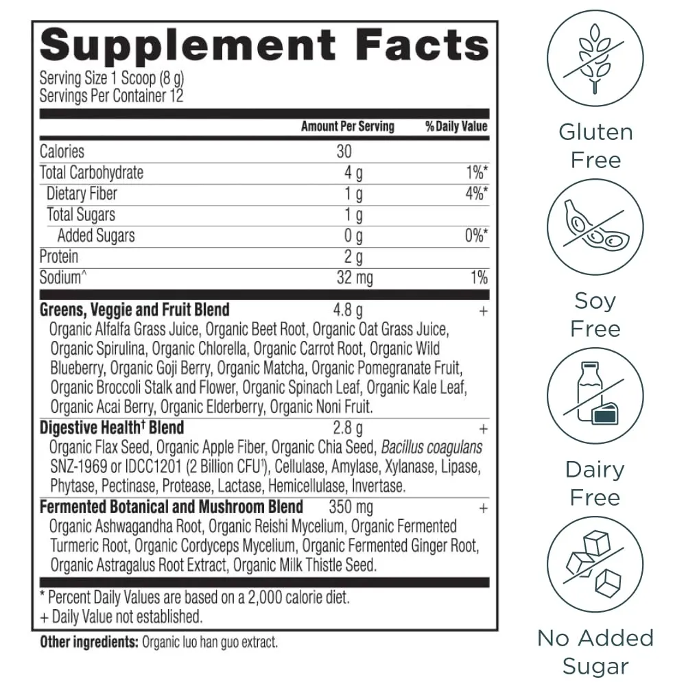 Ancient Nutrition Organic SuperGreens Powder with Probiotics 12 Servings 3.4oz