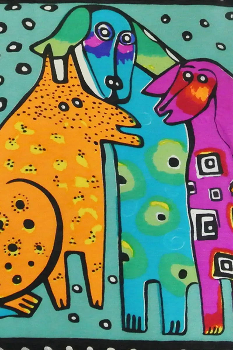 Artsy Cats & Dogs Silk Scarf