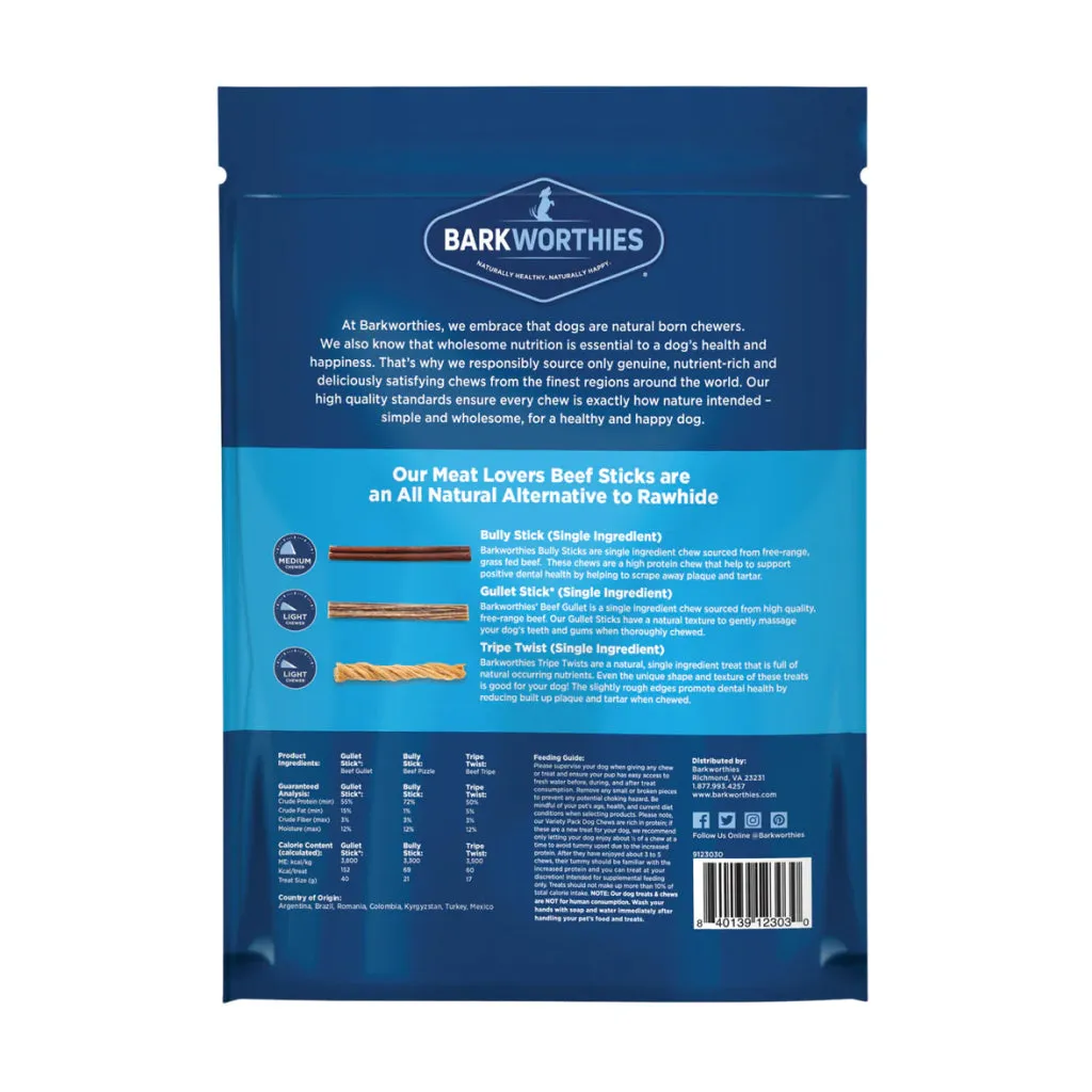 Barkworthies Meat Lovers Beef Sticks Variety Pack Treats For Dogs (10 chews)