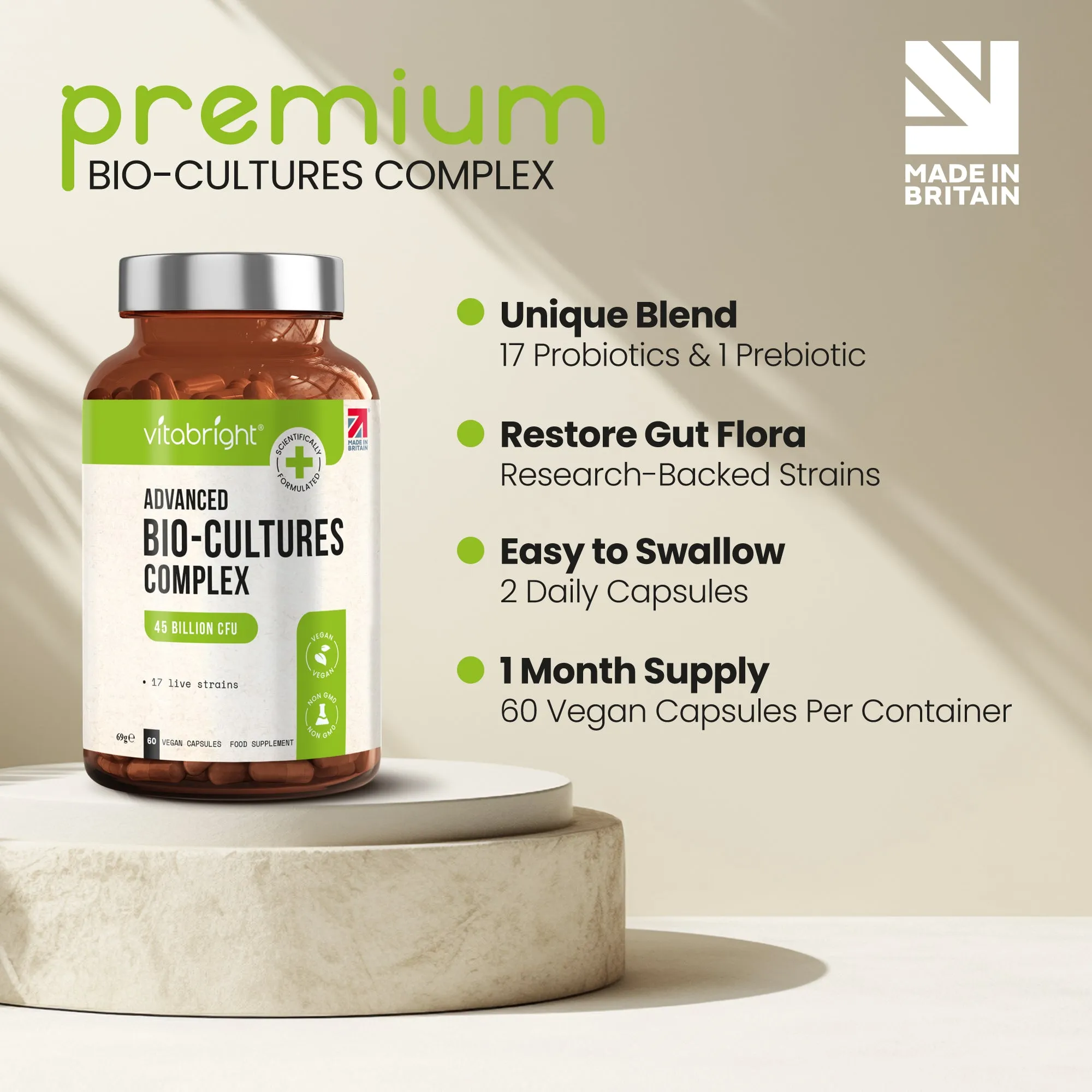 Bio Culture Probiotics Complex - 45 Billion CFU 17 Live Strains - 60 Capsules