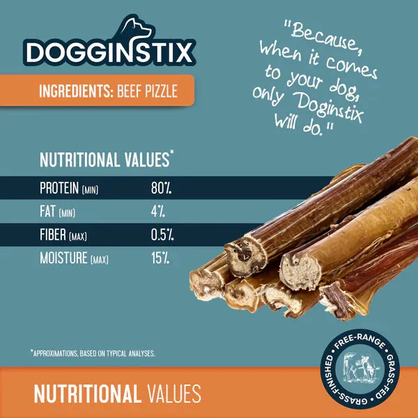 DOGGINSTIX Bully Sticks 6" Jumbo Natural Dog Chews & Treats