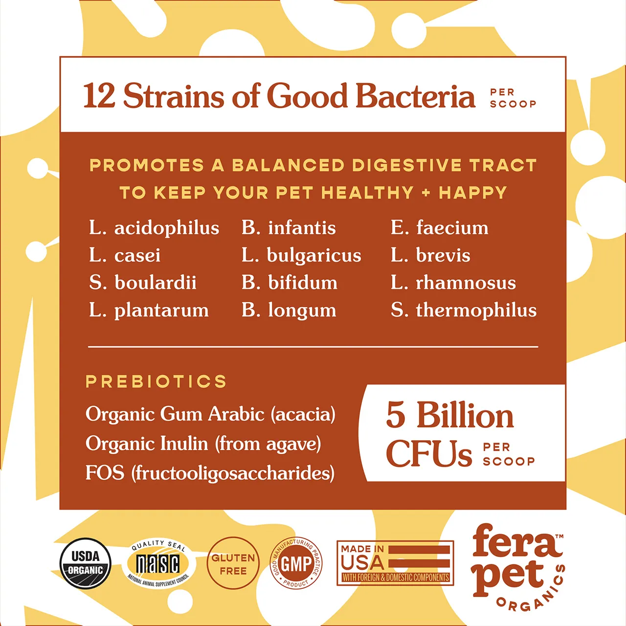 Fera Pet Organics Dog and Cat Supplement, USDA Organic Probiotics with Prebiotics