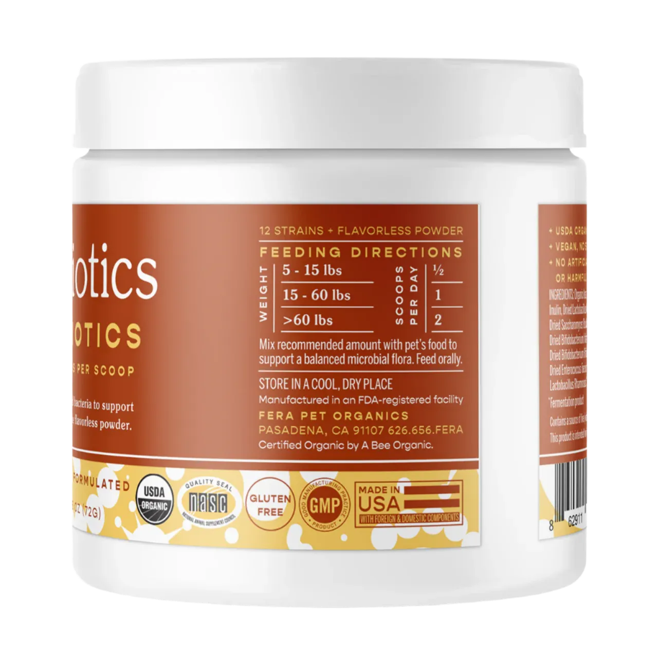 Fera Pet Organics Dog and Cat Supplement, USDA Organic Probiotics with Prebiotics