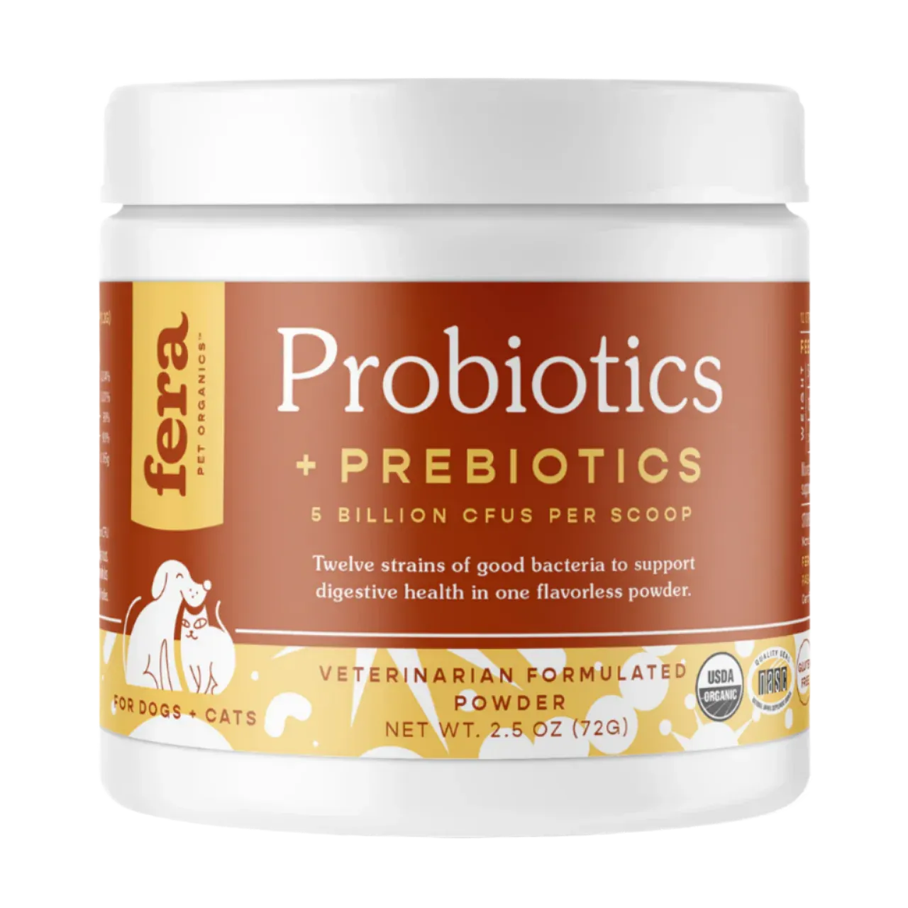 Fera Pet Organics Dog and Cat Supplement, USDA Organic Probiotics with Prebiotics
