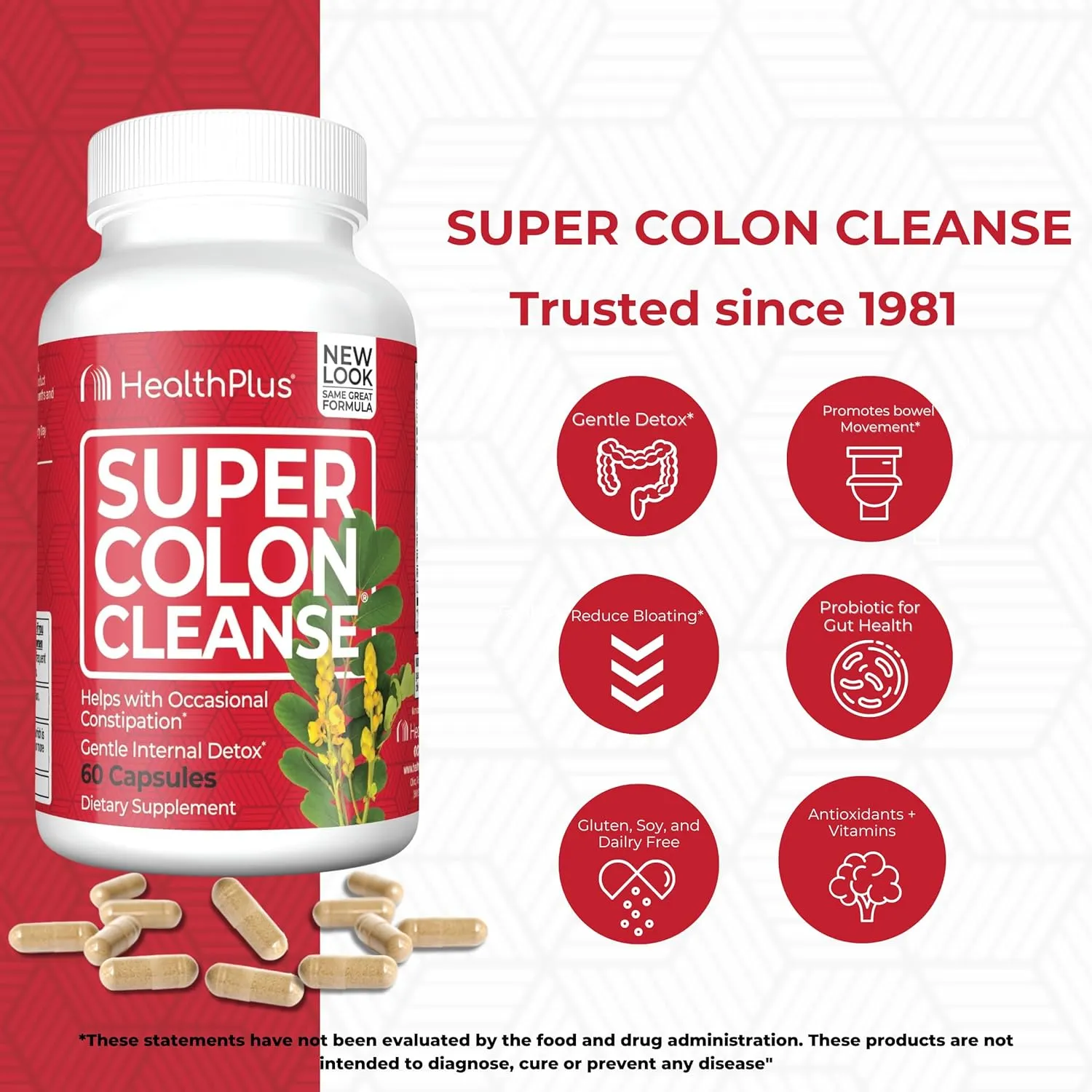 Gentle Gut Cleanse Detox: Health Plus Super Colon Cleanse - 10-Day Support with Psyllium Husk, Probiotics, Digestive and Constipation Relief - 60 Capsules