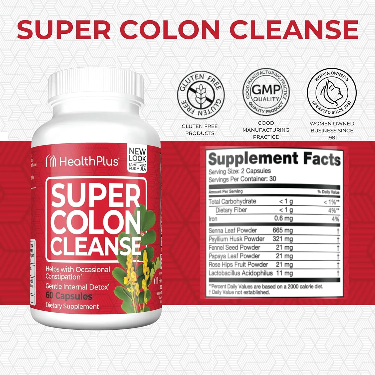 Gentle Gut Cleanse Detox: Health Plus Super Colon Cleanse - 10-Day Support with Psyllium Husk, Probiotics, Digestive and Constipation Relief - 60 Capsules