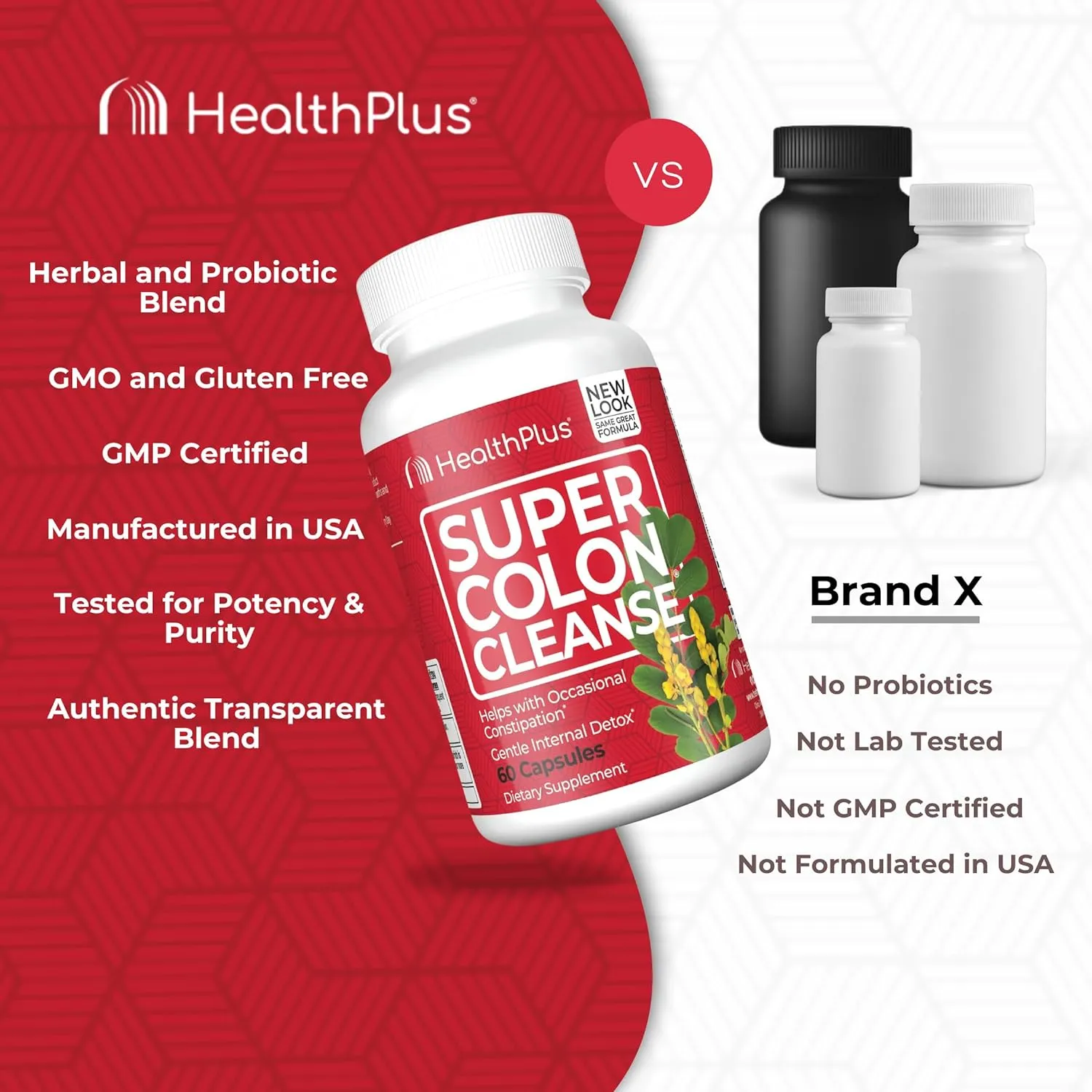 Gentle Gut Cleanse Detox: Health Plus Super Colon Cleanse - 10-Day Support with Psyllium Husk, Probiotics, Digestive and Constipation Relief - 60 Capsules
