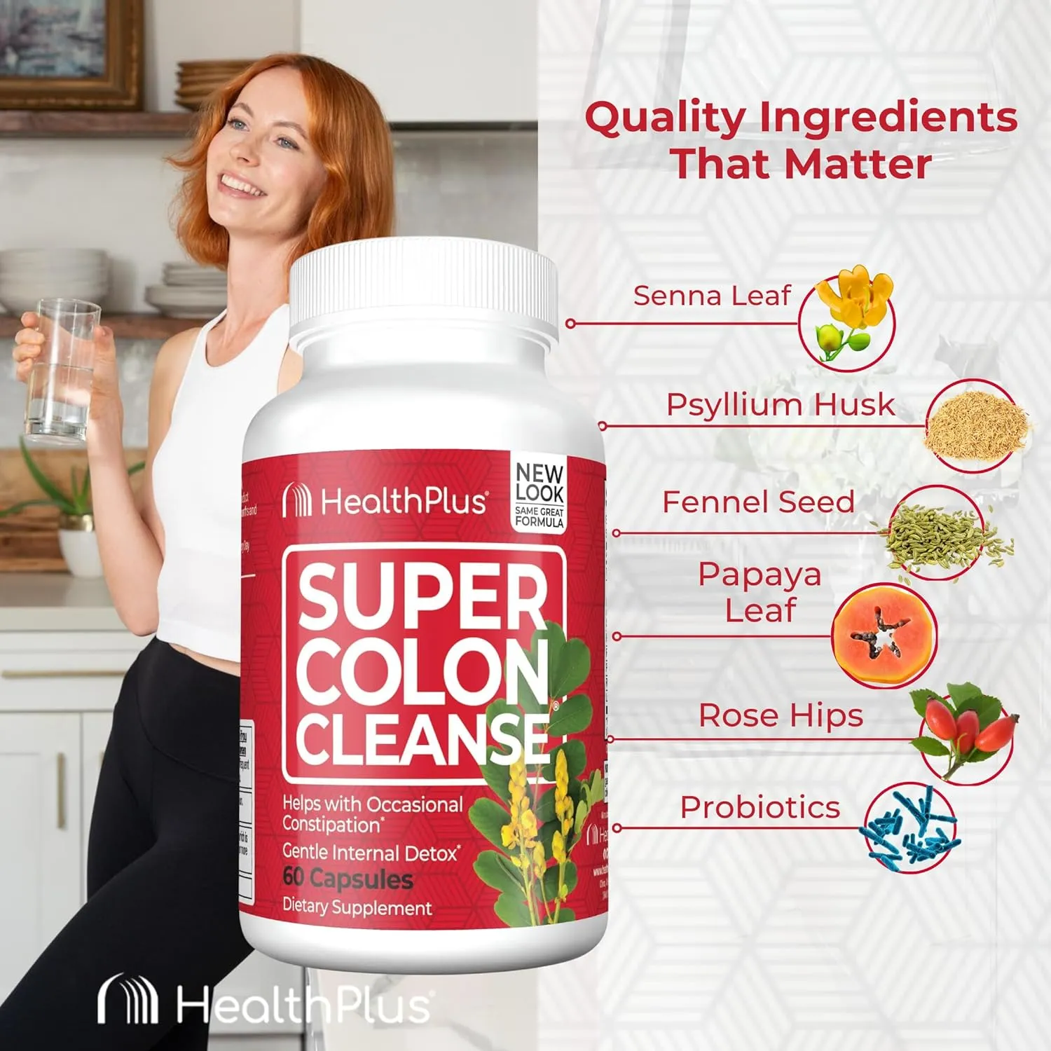 Gentle Gut Cleanse Detox: Health Plus Super Colon Cleanse - 10-Day Support with Psyllium Husk, Probiotics, Digestive and Constipation Relief - 60 Capsules