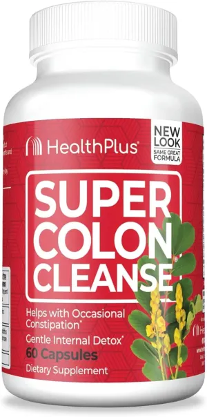 Gentle Gut Cleanse Detox: Health Plus Super Colon Cleanse - 10-Day Support with Psyllium Husk, Probiotics, Digestive and Constipation Relief - 60 Capsules