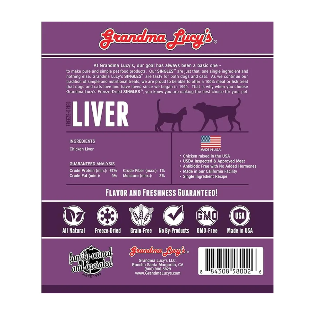 Grandma Lucy's Singles Freeze-Dried Liver Dog & Cat Treats 2.5 oz