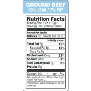 Ground Beef 93% Lean/7% Fat Label | Roll of 1,000