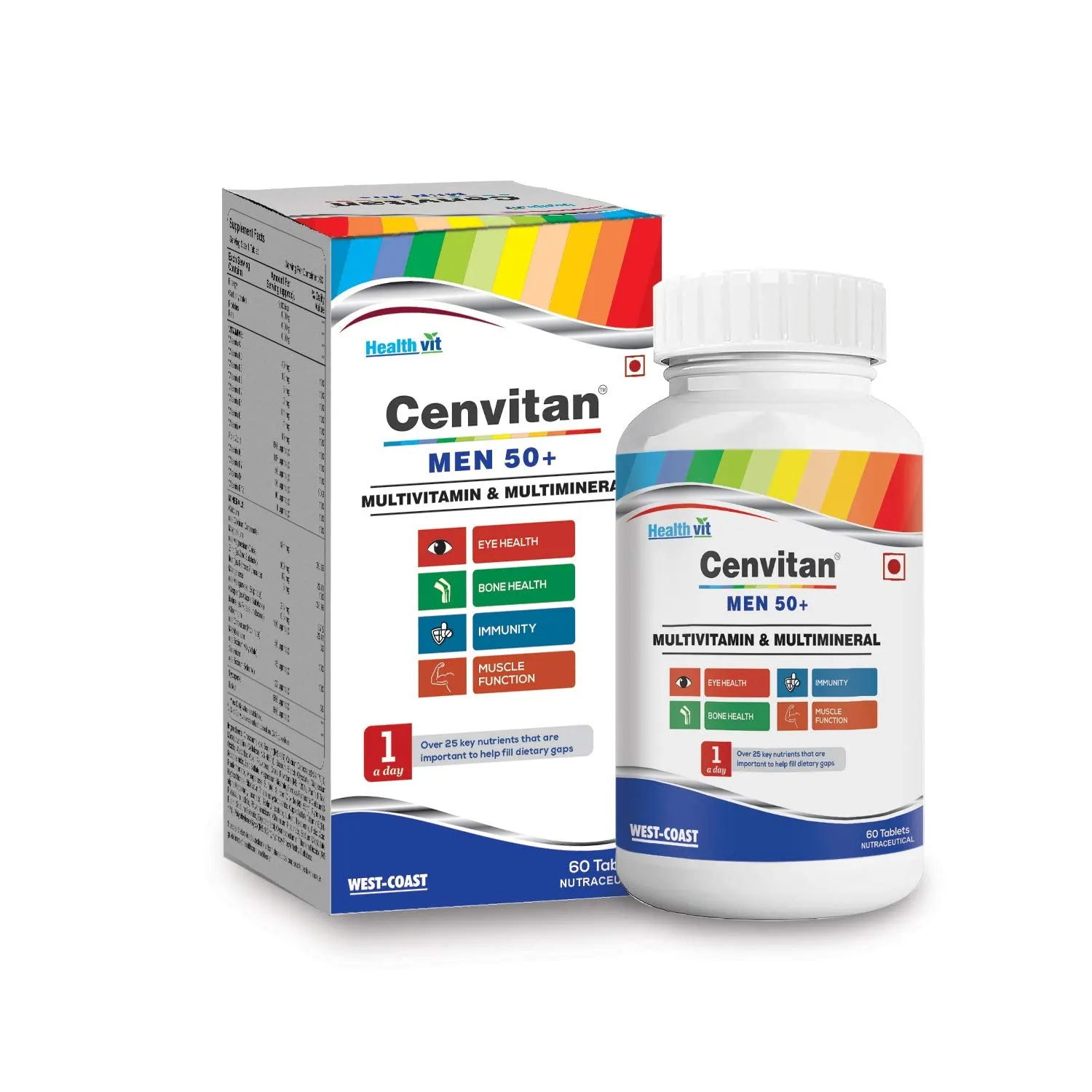 Healthvit Cenvitan Multivitamin for Men 50  | Men Daily Nutrition, Immunity Booster | Hair, Skin and Nails | Bone Health | Energy Boost | Metabolism Booster - 60 Tablets (25 Nutrients)