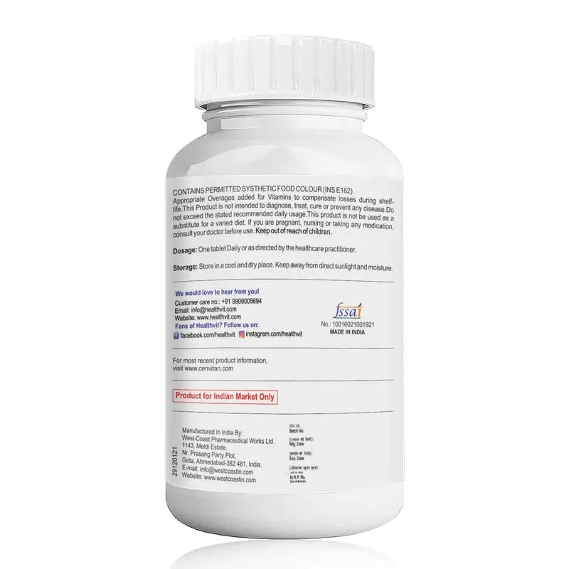 Healthvit Cenvitan Multivitamin for Women | Women Daily Nutrition, Immunity Booster | Hair, Skin and Nails | Bone Health | Energy Boost | Metabolism Booster - 60 Tablets (24 Nutrients)