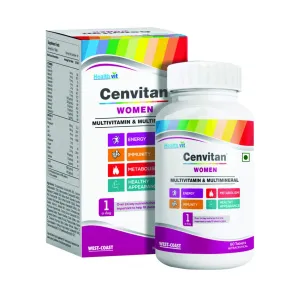 Healthvit Cenvitan Multivitamin for Women | Women Daily Nutrition, Immunity Booster | Hair, Skin and Nails | Bone Health | Energy Boost | Metabolism Booster - 60 Tablets (24 Nutrients)