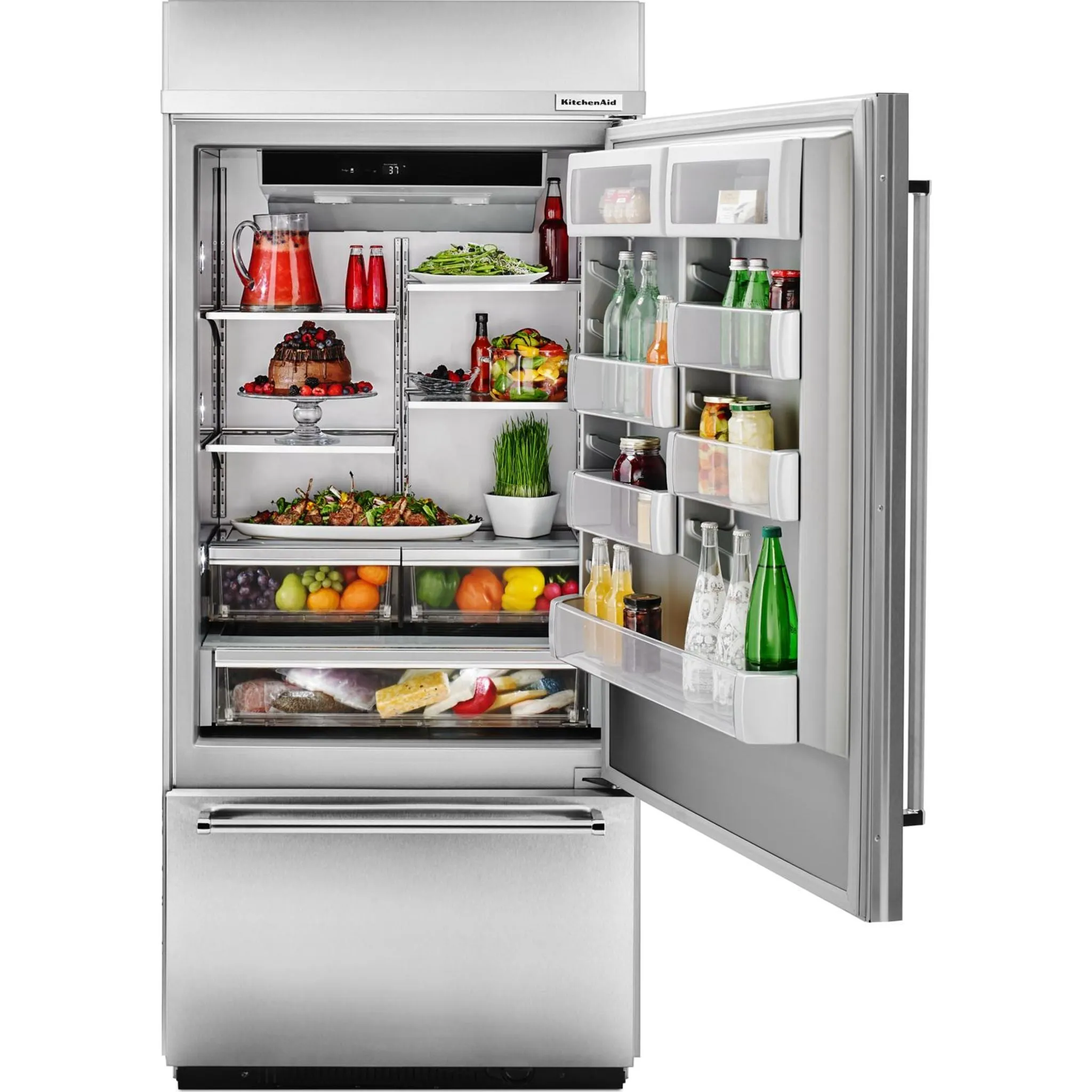 KitchenAid  20.9 cu. ft. 36" Width Built-In Stainless Bottom Mount Refrigerator with Platinum Interior Design (KBBR306ESS)
