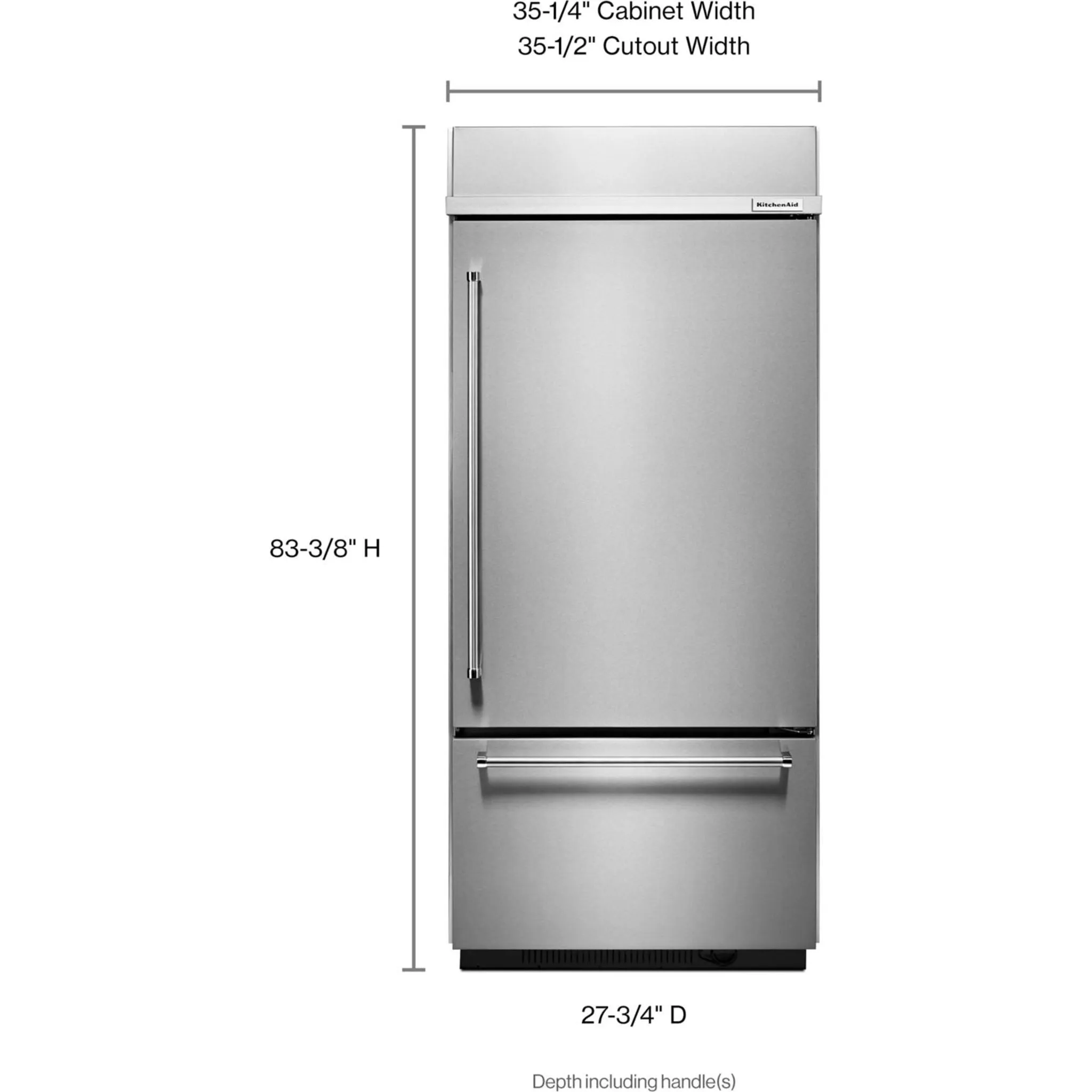 KitchenAid  20.9 cu. ft. 36" Width Built-In Stainless Bottom Mount Refrigerator with Platinum Interior Design (KBBR306ESS)