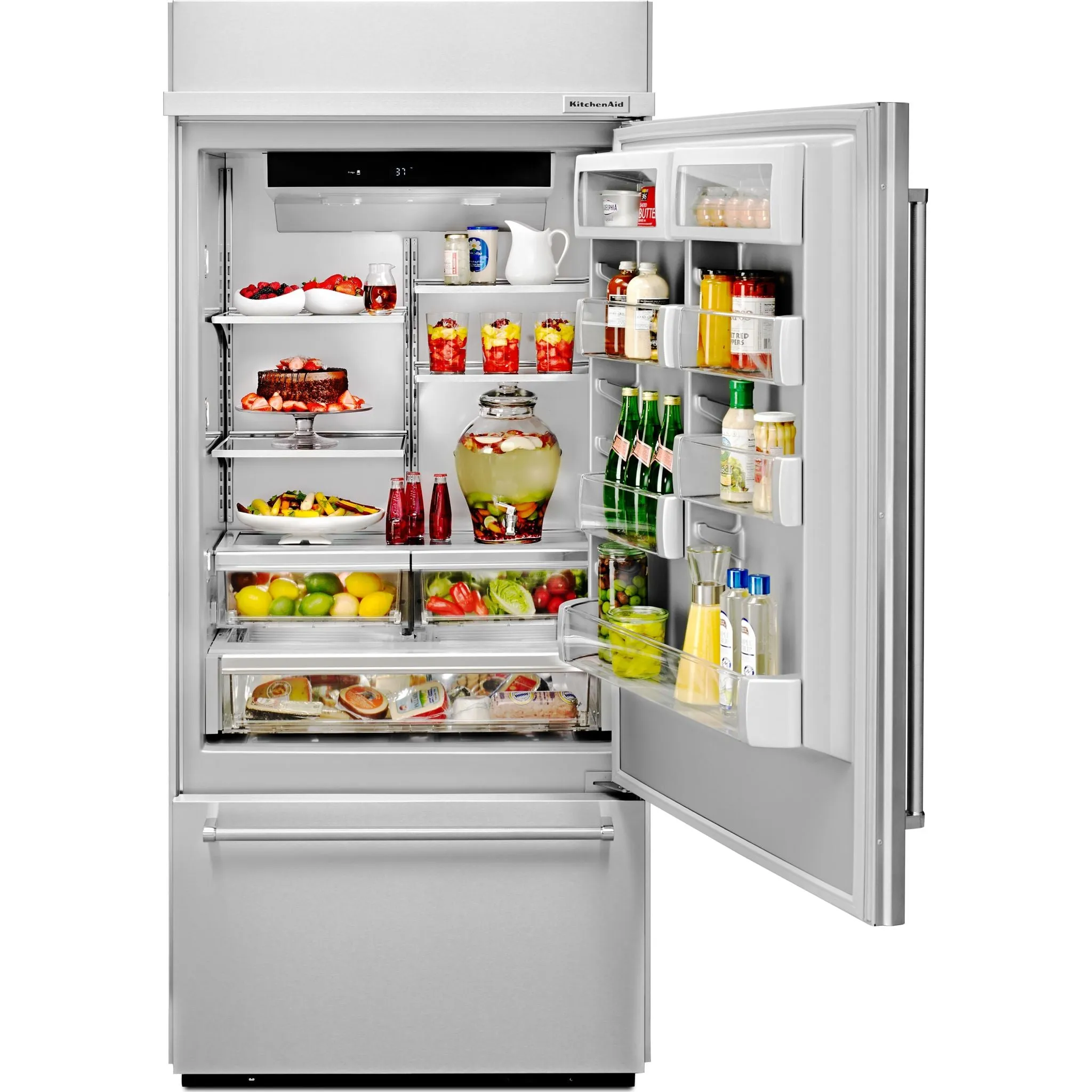 KitchenAid  20.9 cu. ft. 36" Width Built-In Stainless Bottom Mount Refrigerator with Platinum Interior Design (KBBR306ESS)