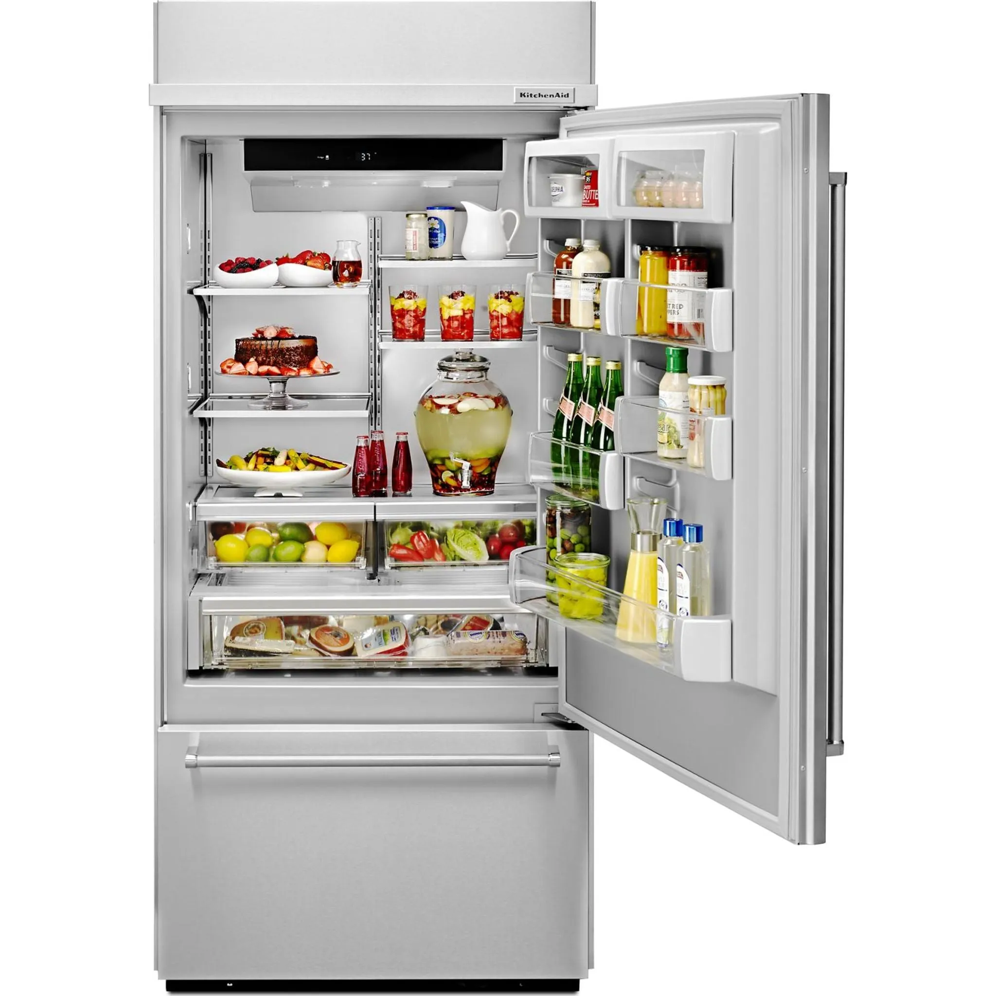 KitchenAid  20.9 cu. ft. 36" Width Built-In Stainless Bottom Mount Refrigerator with Platinum Interior Design (KBBR306ESS)