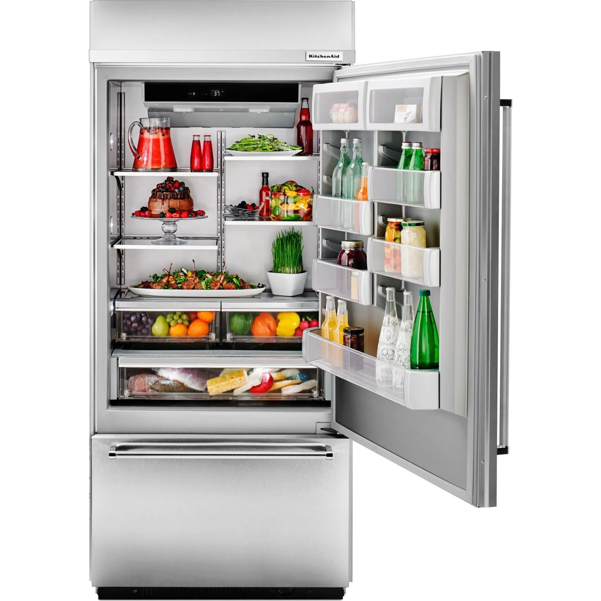 KitchenAid  20.9 cu. ft. 36" Width Built-In Stainless Bottom Mount Refrigerator with Platinum Interior Design (KBBR306ESS)
