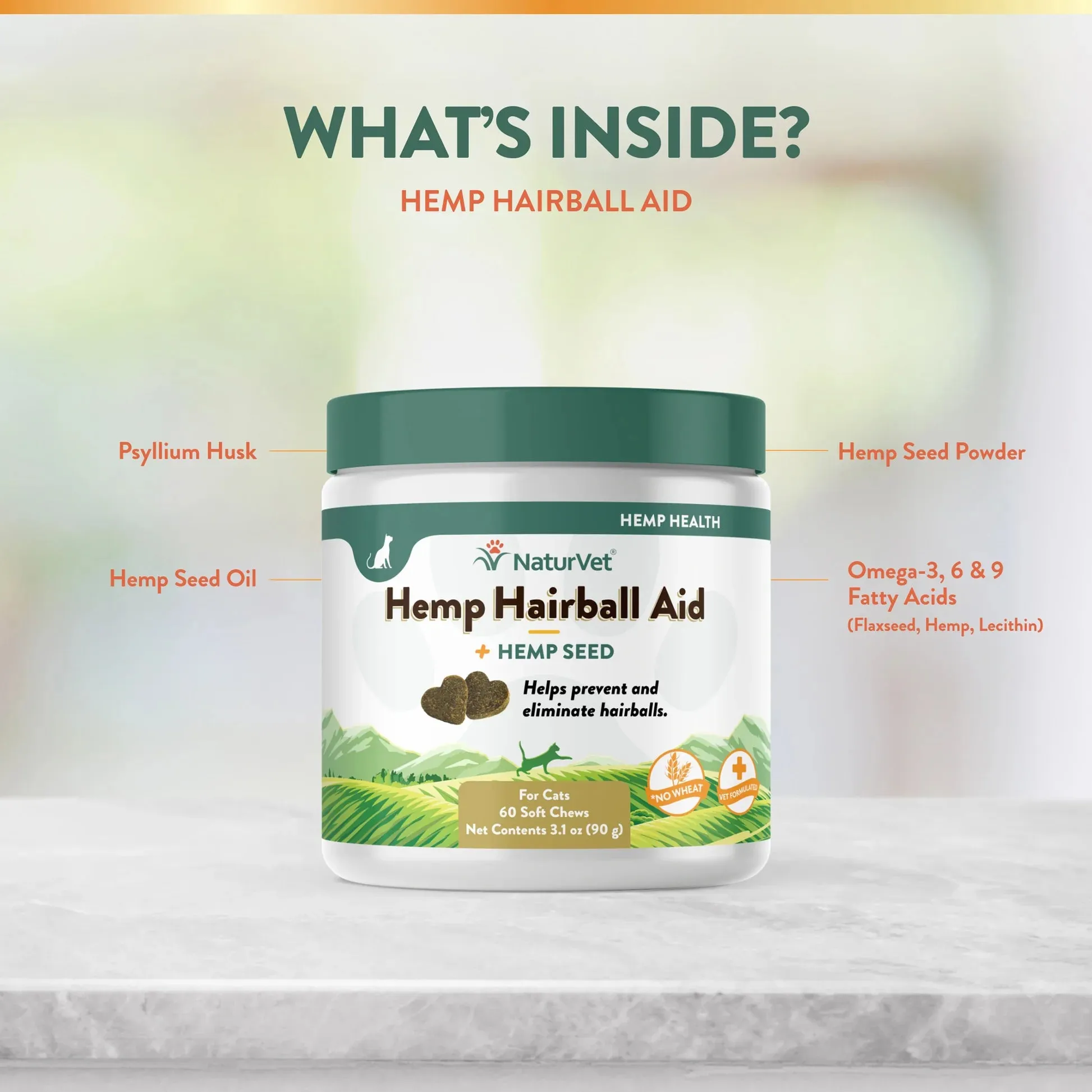 NaturVet Hemp Hairball Aid   Hemp Seed 60 soft chews