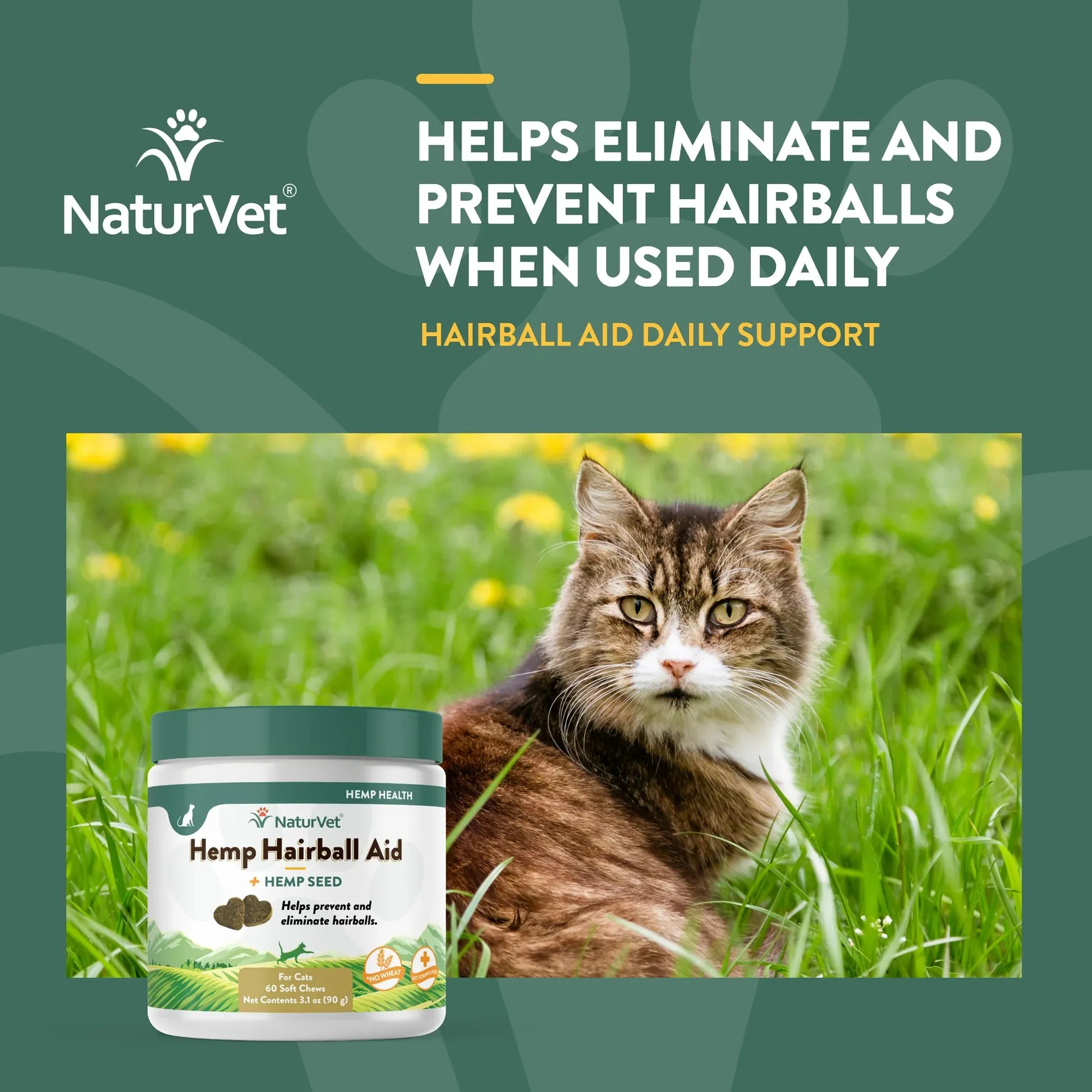 NaturVet Hemp Hairball Aid   Hemp Seed 60 soft chews