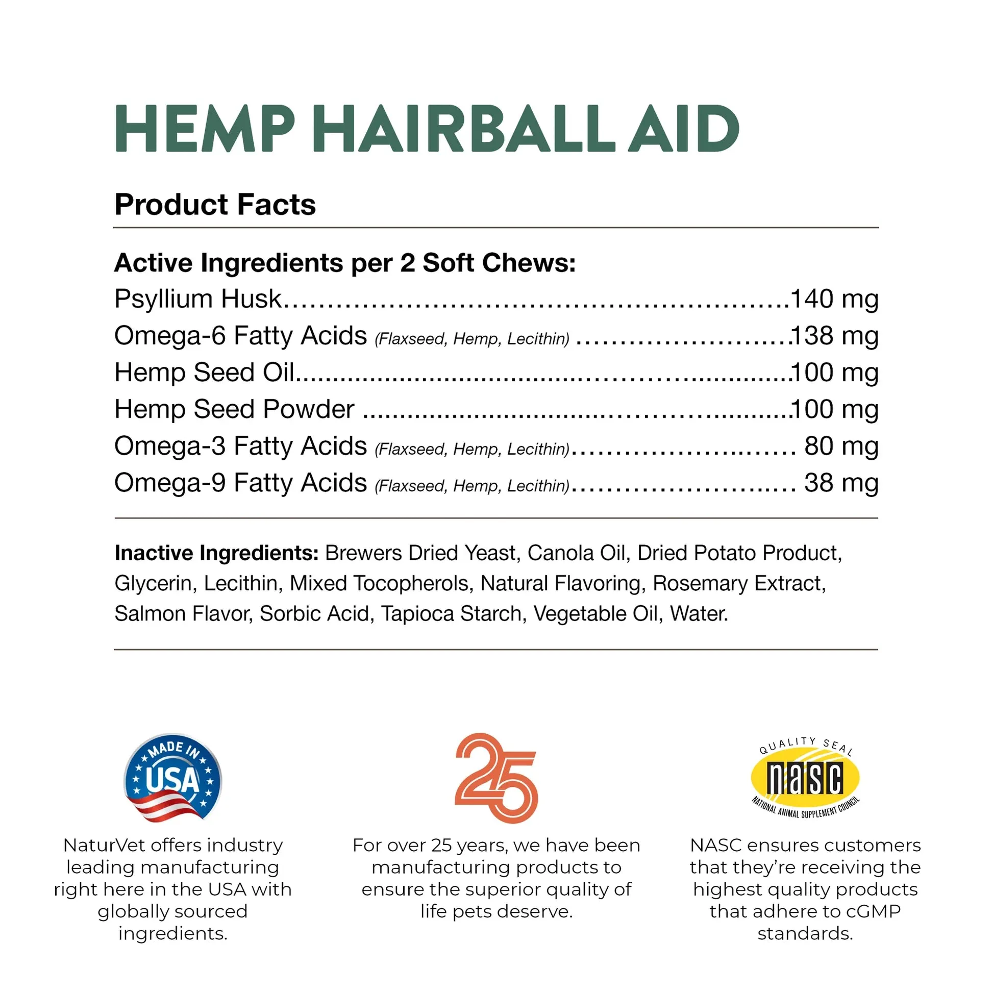 NaturVet Hemp Hairball Aid   Hemp Seed 60 soft chews