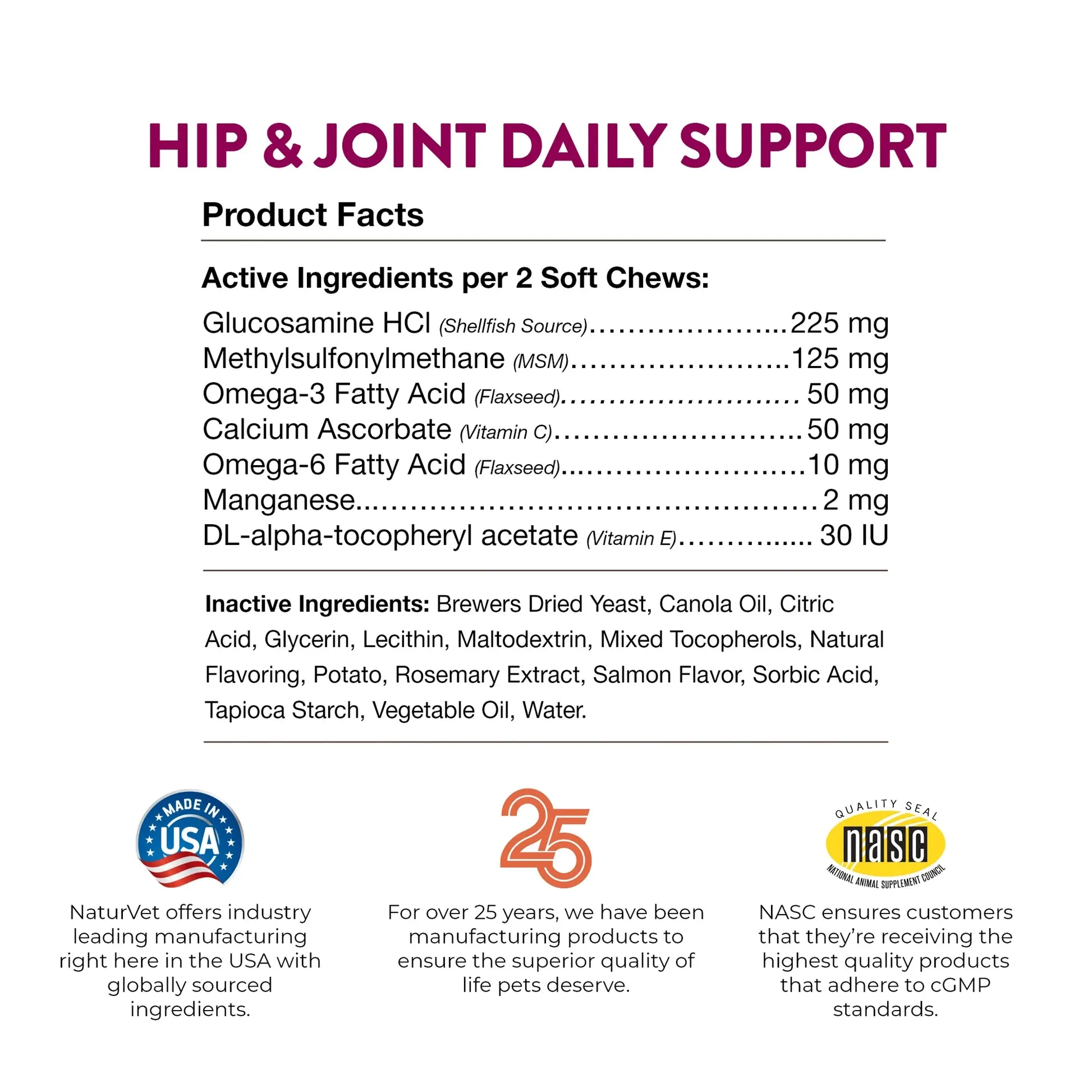 NaturVet Hip & Joint for Cats - 60 chew tabs