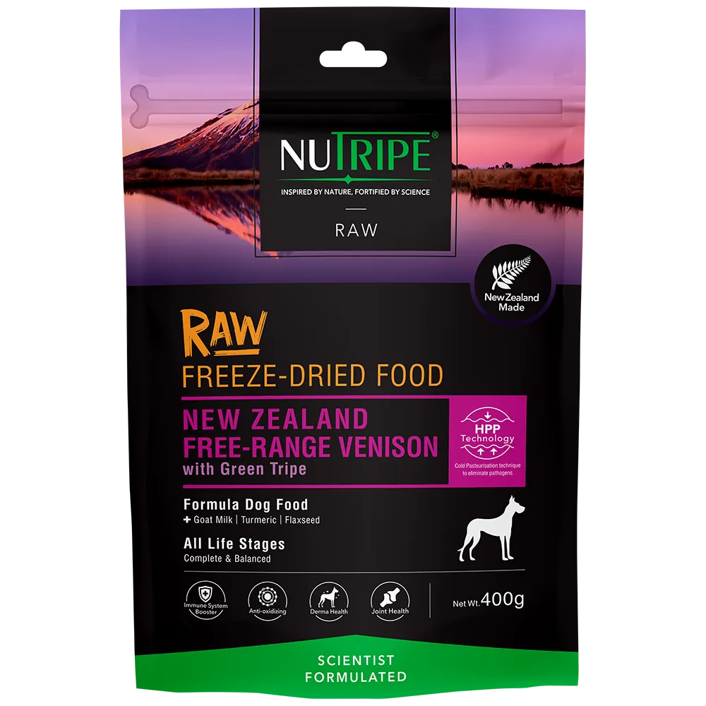 Nutripe Dog Raw Freeze Dried NZ Free-Range Venison with Venison Green Tripe 400g ( EXPIRY 27 JUL 2025 )
