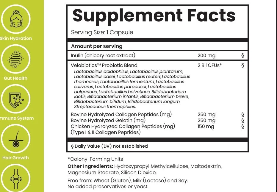 Probiotics Collagen Peptides Capsules for Skin, Hair, Nails & Joints