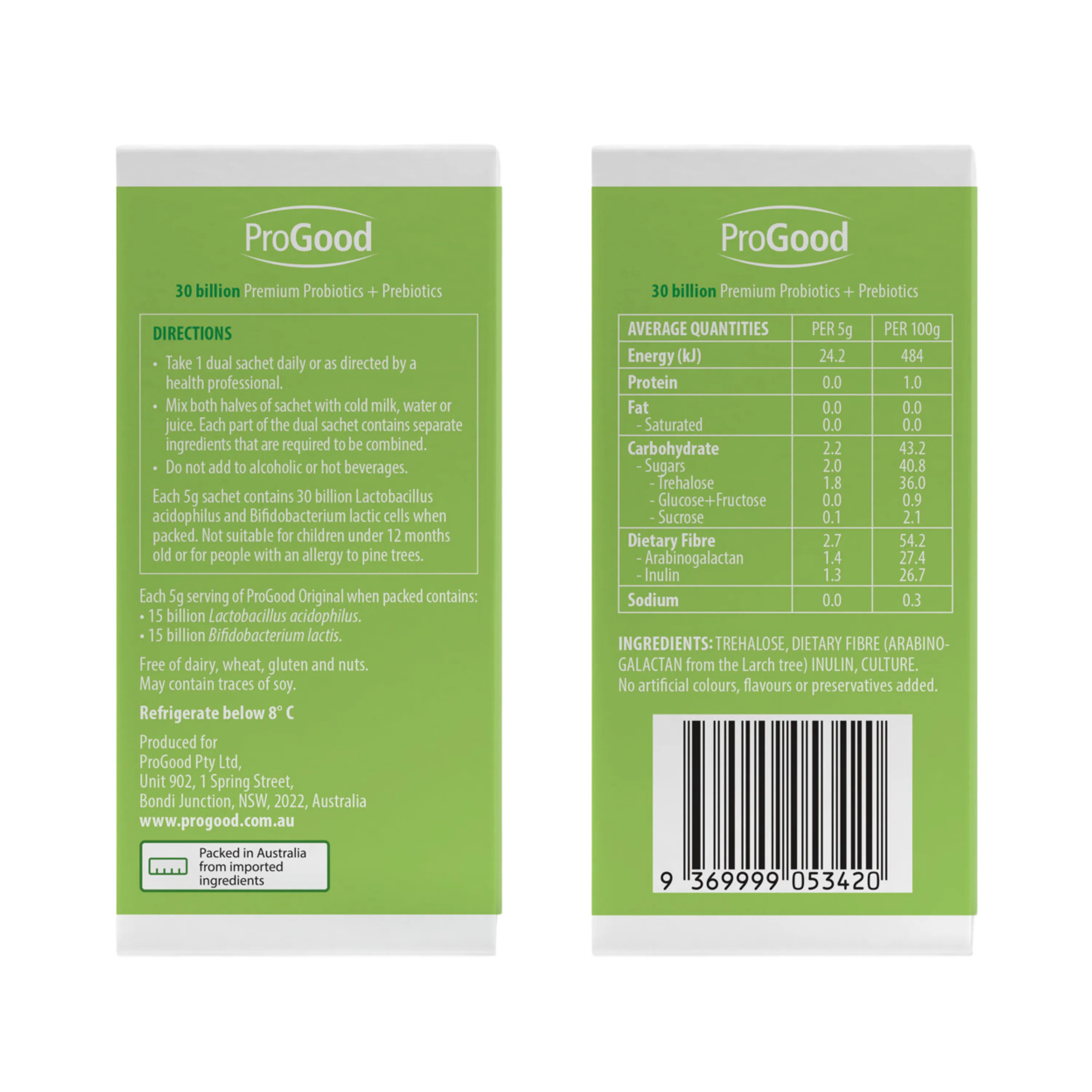 ProGood Original - Probiotics   Prebiotics - Single Travel Sachets