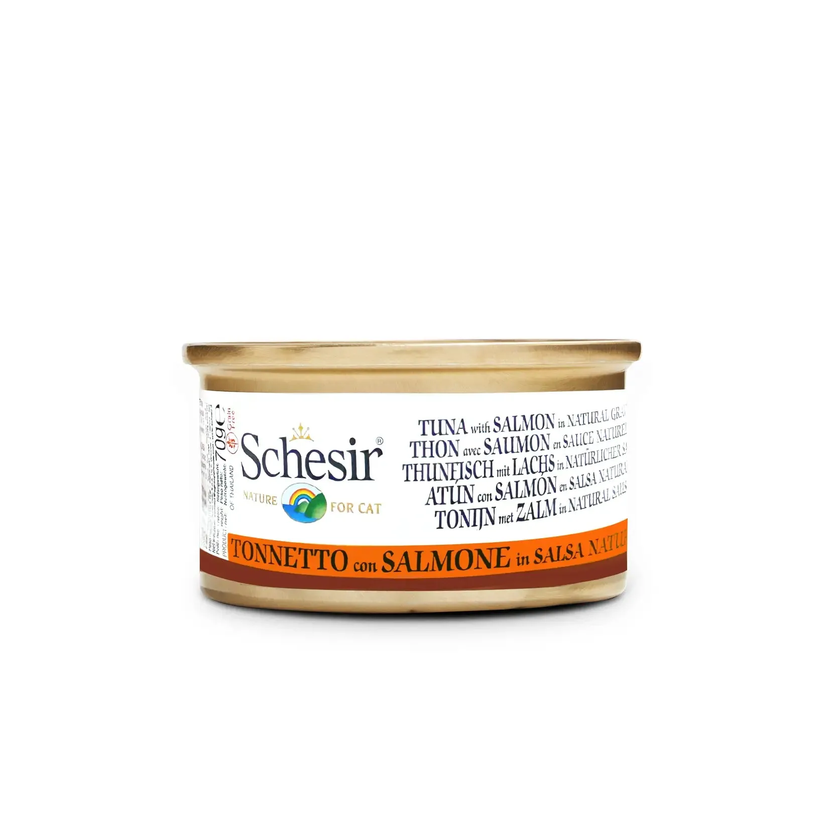 Schesir - Complementary Grain Free Wet Food for Adult Cats - Tuna with Salmon in Natural Gravy 70g