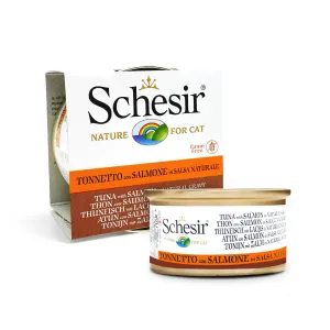 Schesir - Complementary Grain Free Wet Food for Adult Cats - Tuna with Salmon in Natural Gravy 70g