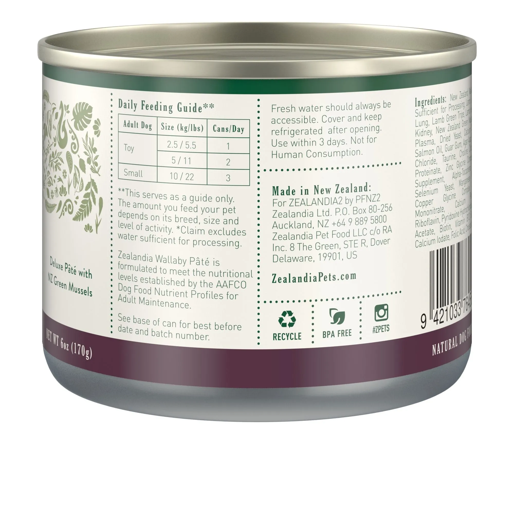 Zealandia Wallaby Pate Adult Dog Wet Food 170g x24