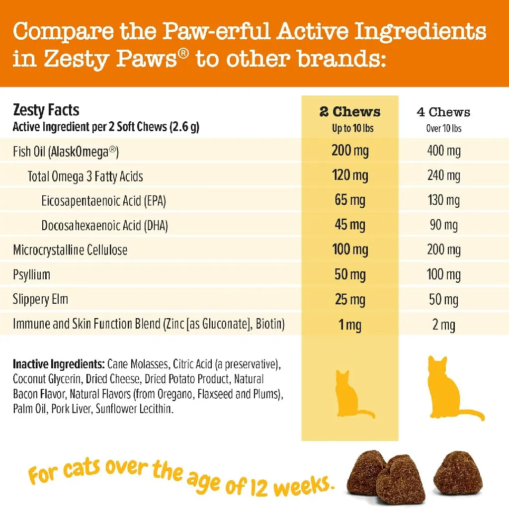 Zesty Paws Hairball Bites Salmon Flavored Chews for Cats (60 ct)