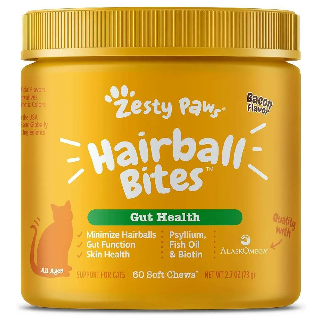 Zesty Paws Hairball Bites Salmon Flavored Chews for Cats (60 ct)